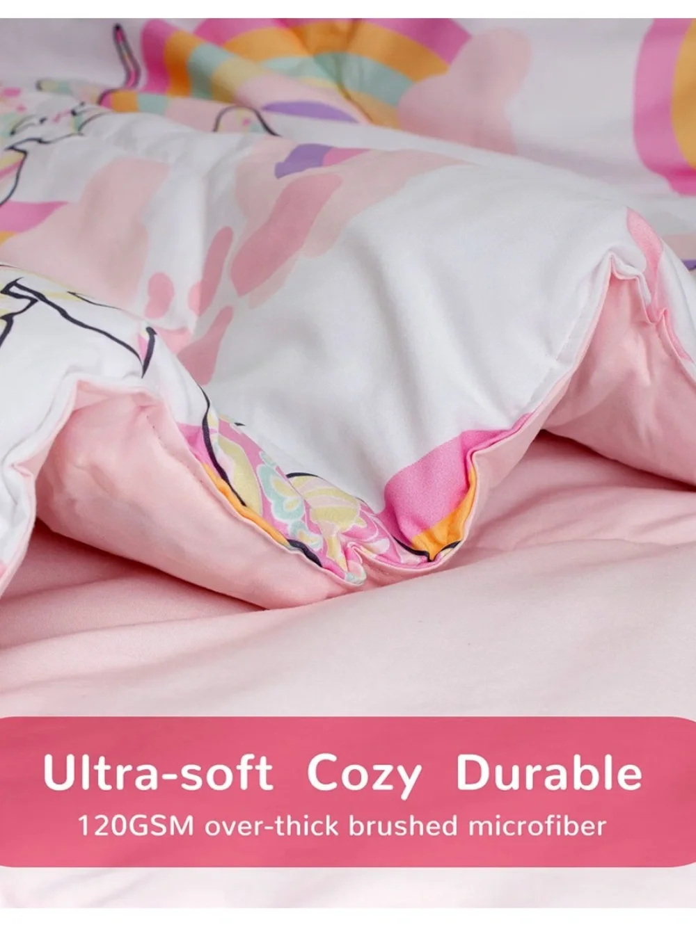 Sleep Zone Unicorn Rainbow Pink Twin Comforter Set - Two Pieces